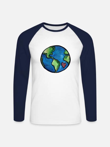 Earth Day Liebe - Unisex Baseballshirt langarm - Weiß/Navy