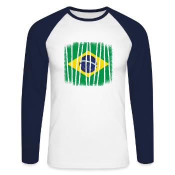 Brésil Drapeau Brésilien Drapeau Amérique du Sud - T-shirt baseball manches longues Homme - blanc/marine - Devant - Nik (191cm)