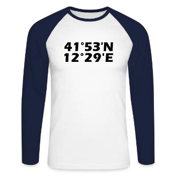 Rom Koordinaten - Unisex Baseballshirt langarm - Weiß/Navy - Vorne - Nik (191cm)