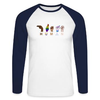 One Race - Human, Respect, Pride - Hand Signals - Unisex Long Sleeve Baseball T-Shirt - white/navy - Front - Nik (191cm)