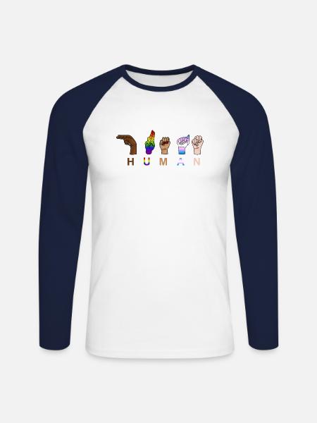 One Race - Human, Respect, Pride - Handzeichen - Unisex Baseballshirt langarm - Weiß/Navy