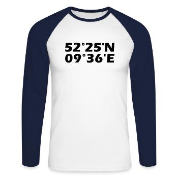 Coordonnées garbsen - T-shirt baseball manches longues Homme - blanc/marine - Devant - Nik (191cm)