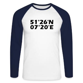 Coordonnées de Witten - T-shirt baseball manches longues Homme - blanc/marine - Devant - Nik (191cm)