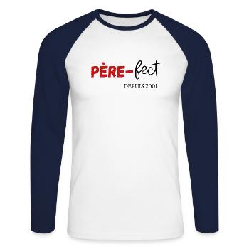 Père fect Depuis 2001 - T-shirt baseball manches longues Homme - blanc/marine - Devant - Nik (191cm)