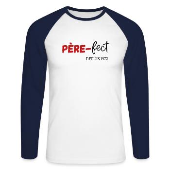 Père fect Depuis 1972 - T-shirt baseball manches longues Homme - blanc/marine - Devant - Nik (191cm)