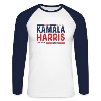 KAMALA HARRIS America - Unisex Long Sleeve Baseball T-Shirt - white/navy - Front - Nik (191cm)