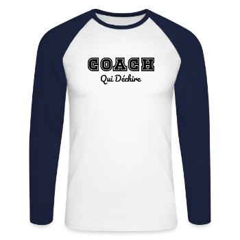 Coach Qui Déchire - T-shirt baseball manches longues Homme - blanc/marine - Devant - Nik (191cm)