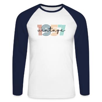 1957 vintage rétro - T-shirt baseball manches longues Homme - blanc/marine - Devant - Nik (191cm)