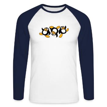Three Breakdance Penguins Dancing Party Fun Music - Unisex Long Sleeve Baseball T-Shirt - white/navy - Front - Nik (191cm)