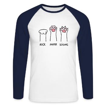 Pet Rock Papier Ciseaux - T-shirt baseball manches longues Homme - blanc/marine - Devant - Nik (191cm)
