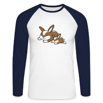 2 lapins dormant papa maman enfant mère couché fatigué - T-shirt baseball manches longues Homme - blanc/marine - Devant - Nik (191cm)