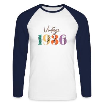 Vintage 1936 Floral - Unisex Long Sleeve Baseball T-Shirt - white/navy - Front - Nik (191cm)