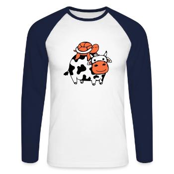 Tortue d’eau vache 2 amis équipe équitation mignon - T-shirt baseball manches longues Homme - blanc/marine - Devant - Nik (191cm)