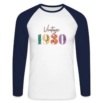 Vintage 1930 florale - T-shirt baseball manches longues Homme - blanc/marine - Devant - Nik (191cm)