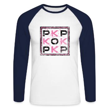 K-POP - Korea Pop - Unisex Baseballshirt langarm - Weiß/Navy - Vorne - Nik (191cm)