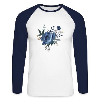 Fleurs bleues - T-shirt baseball manches longues Homme - blanc/marine - Devant - Nik (191cm)