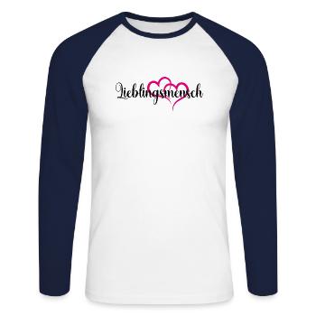 Lieblingsmensch - Unisex Baseballshirt langarm - Weiß/Navy - Vorne - Nik (191cm)