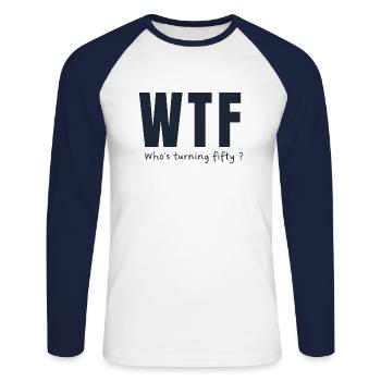 50th birthday - Unisex Long Sleeve Baseball T-Shirt - white/navy - Front - Nik (191cm)