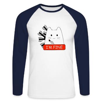Je suis bon chat drôle - T-shirt baseball manches longues Homme - blanc/marine - Devant - Nik (191cm)