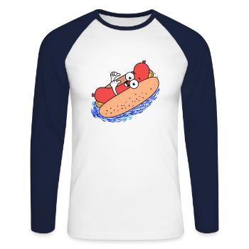 Hot Dog Summer - Unisex Long Sleeve Baseball T-Shirt - white/navy - Front - Nik (191cm)