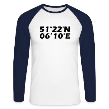 Venlo Koordinaten - Unisex Baseballshirt langarm - Weiß/Navy - Vorne - Nik (191cm)