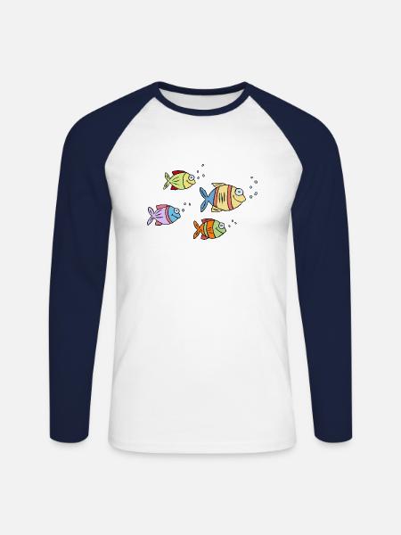 Fish Cichlid Water Sea Graffiti Drawing - Unisex Long Sleeve Baseball T-Shirt - white/navy