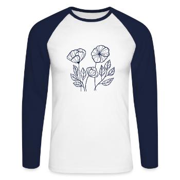 Coquelicots bleus - T-shirt baseball manches longues Homme - blanc/marine - Devant - Nik (191cm)