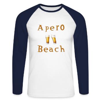 Apéro beach - T-shirt baseball manches longues Homme - blanc/marine - Devant - Nik (191cm)