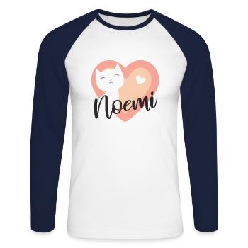 Noemi Surname First Name Kitten - Unisex Long Sleeve Baseball T-Shirt - white/navy - Front - Nik (191cm)