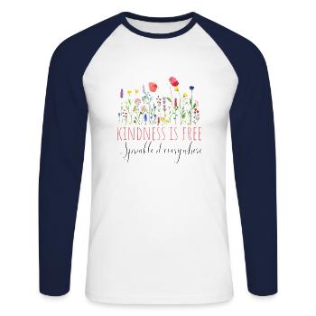 Kindness is free, sprinkle it everywhere - Unisex Long Sleeve Baseball T-Shirt - white/navy - Front - Nik (191cm)