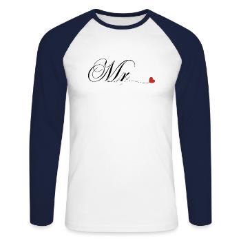 T-shirt de couple assorti Mr et Mme - T-shirt baseball manches longues Homme - blanc/marine - Devant - Nik (191cm)