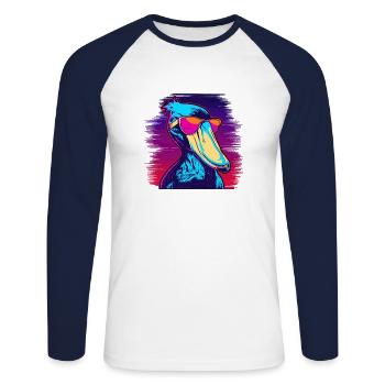 Bec-de-chaussure Ornithologue Forêt I Cadeau - T-shirt baseball manches longues Homme - blanc/marine - Devant - Nik (191cm)