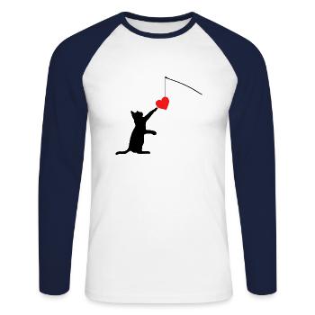 Cat toy Valentine's Day gifts for her or for him - Unisex Long Sleeve Baseball T-Shirt - white/navy - Front - Nik (191cm)