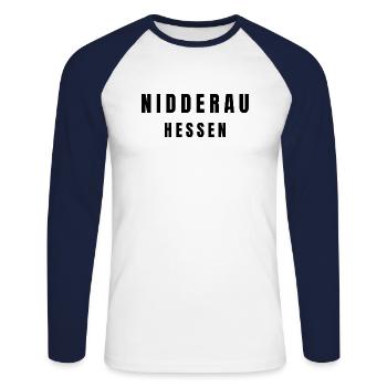 Nidderau, Hesse - T-shirt baseball manches longues Homme - blanc/marine - Devant - Nik (191cm)