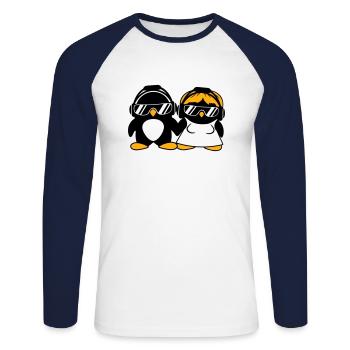 Zwei Pinguine DJ Paar Kopfhörer Sonnenbrille Team - Unisex Baseballshirt langarm - Weiß/Navy - Vorne - Nik (191cm)