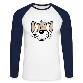 Dog Face Small Happy Puppy Pet - Unisex Long Sleeve Baseball T-Shirt - white/navy - Front - Nik (191cm)