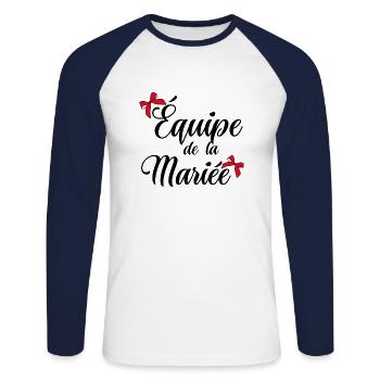 Équipe de la mariée noeud - T-shirt baseball manches longues Homme - blanc/marine - Devant - Nik (191cm)