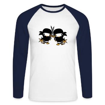 2 Oiseaux Ninja Fighter Assassin Épée Ninja Star - T-shirt baseball manches longues Homme - blanc/marine - Devant - Nik (191cm)