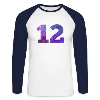 Galaxie Nummer 12 - Unisex Baseballshirt langarm - Weiß/Navy - Vorne - Nik (191cm)