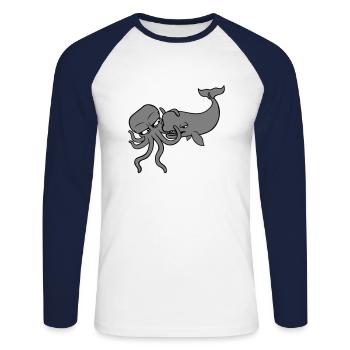 Octopus Whale 2 Fighting Deep Sea Monster Sea Monster - Unisex Long Sleeve Baseball T-Shirt - white/navy - Front - Nik (191cm)