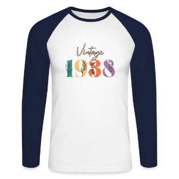 Vintage 1938 Floral - Unisex Long Sleeve Baseball T-Shirt - white/navy - Front - Nik (191cm)