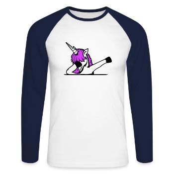 Licorne Dabbing Dab Danse Soirée Pose Geste Drôle - T-shirt baseball manches longues Homme - blanc/marine - Devant - Nik (191cm)