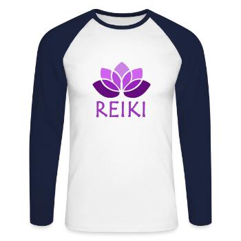 reiki violet - T-shirt baseball manches longues Homme - blanc/marine - Devant - Nik (191cm)