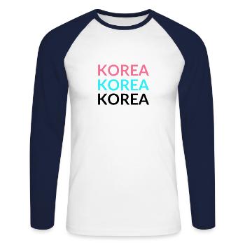 Korea - Red Blue Black - Unisex Long Sleeve Baseball T-Shirt - white/navy - Front - Nik (191cm)