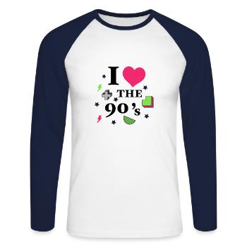 I Love the 90's 90s 90s - Unisex Long Sleeve Baseball T-Shirt - white/navy - Front - Nik (191cm)