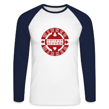 Black Jack, Winner winner Chicken dinner - Unisex Baseballshirt langarm - Weiß/Navy - Vorne - Nik (191cm)
