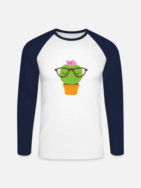 Nerdi little cacti - Unisex Long Sleeve Baseball T-Shirt - white/navy