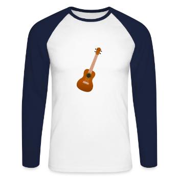 Cadeau ukulélé - T-shirt baseball manches longues Homme - blanc/marine - Devant - Nik (191cm)