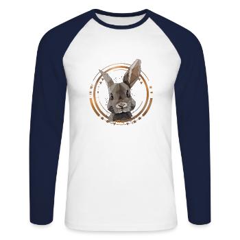 Cooler Hase Low Poly Design | Geometrisch, Dreieck - Unisex Baseballshirt langarm - Weiß/Navy - Vorne - Nik (191cm)