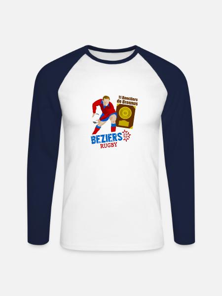 Rugby Béziers - T-shirt baseball manches longues Homme - blanc/marine